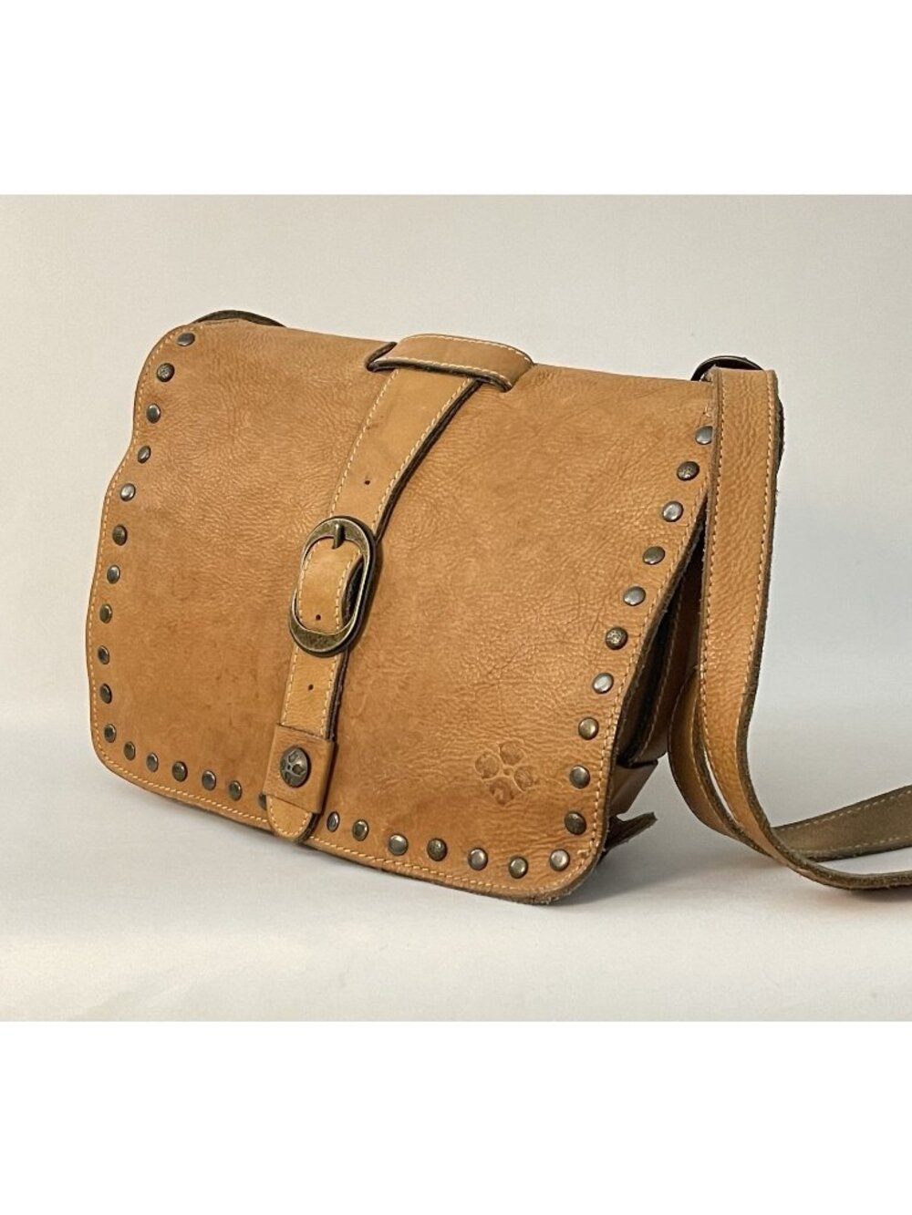 Patricia Nash Montov Brown Leather Crossbody Bag Studded Boho Distressed Purse